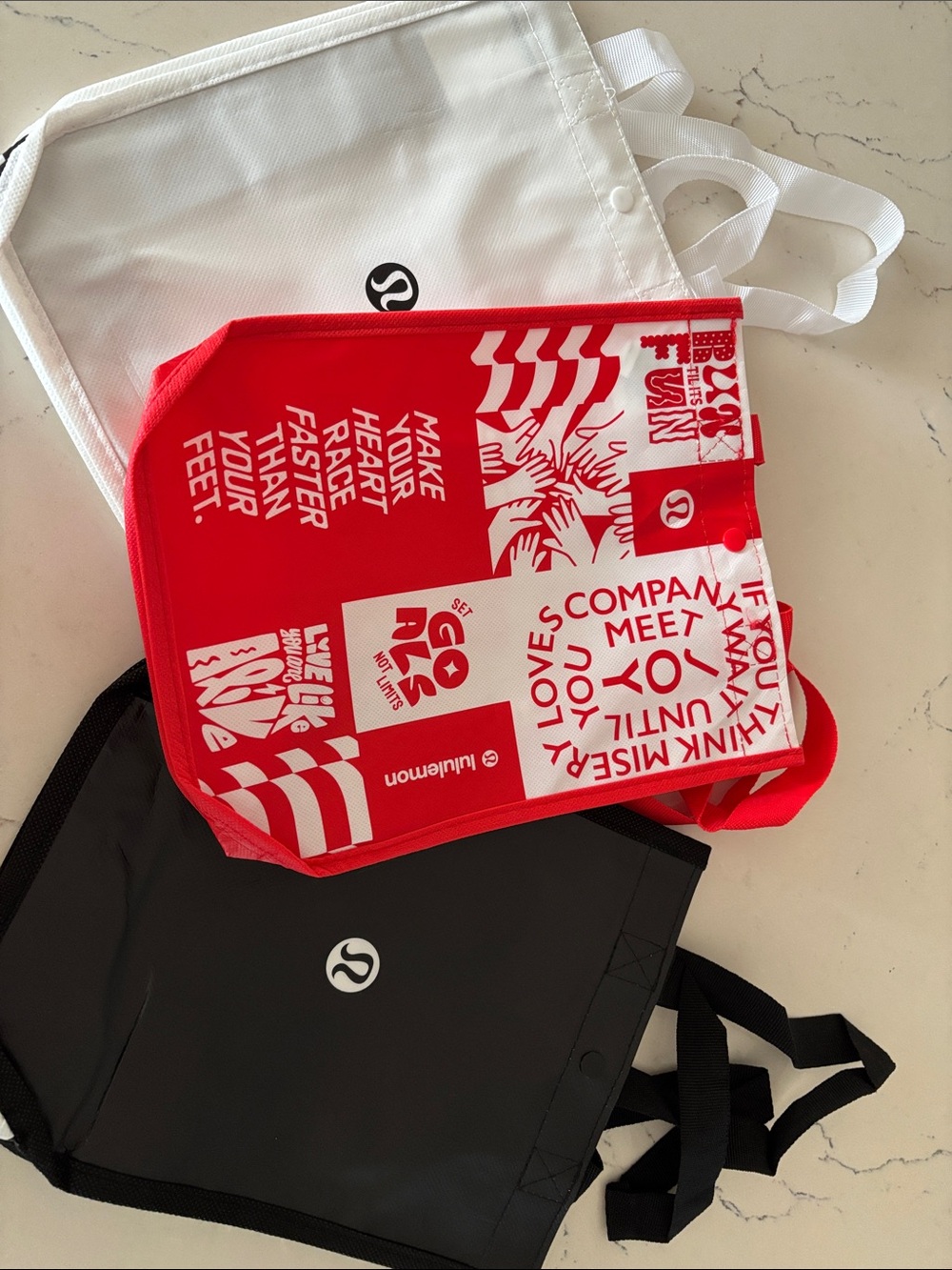 lululemon athletica Red/White, White, & Black Graphic Tote Bags - Set of 3 NEW